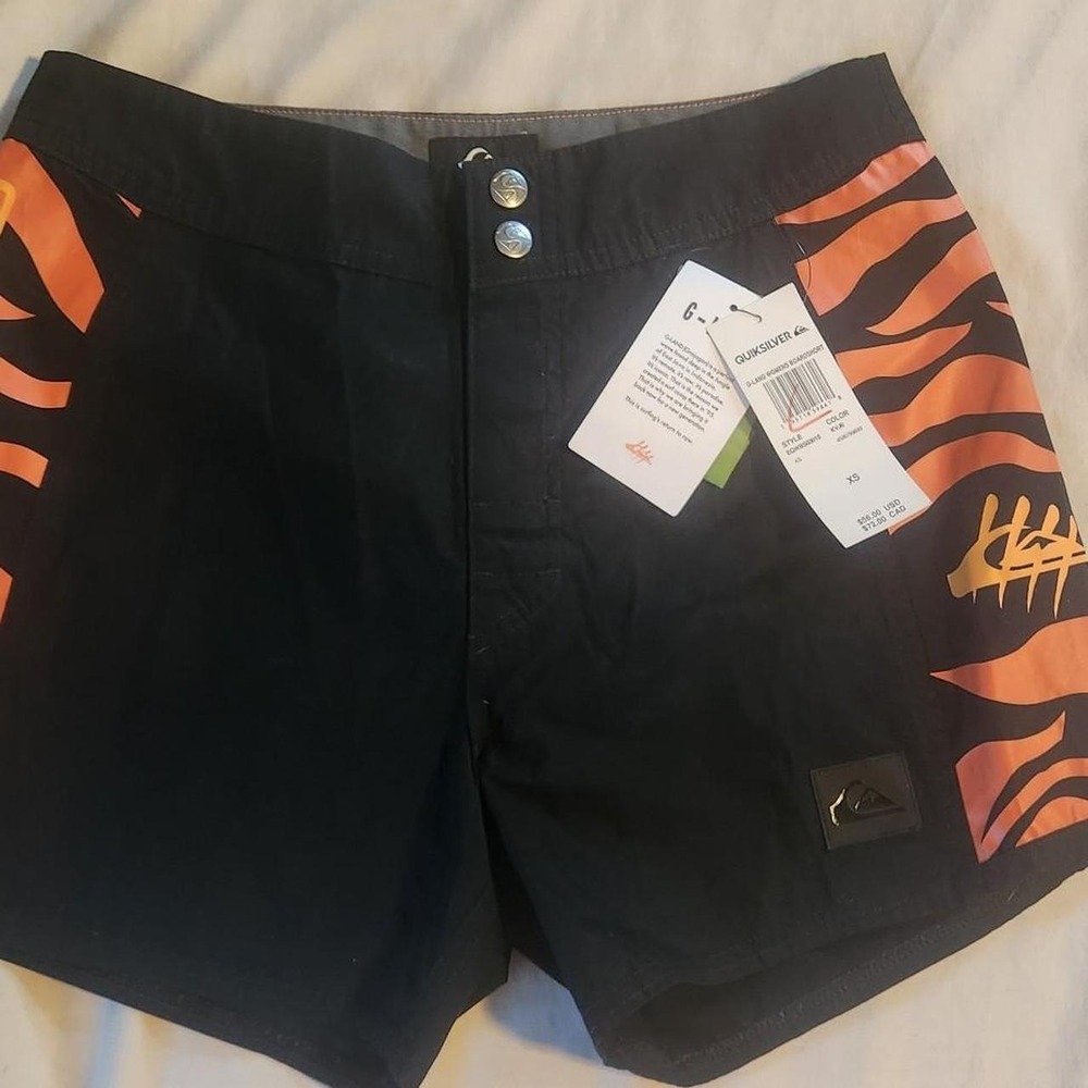 Quiksilver G-Land Womens Board Shorts Black Orange Tiger Print EQWBS03015 XS